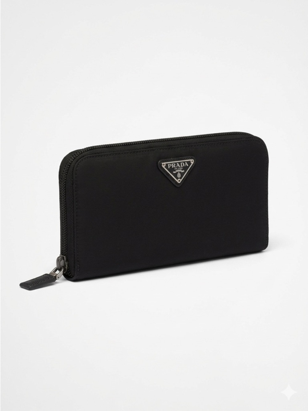 Prada Black Nylon & Saffiano Leather Zip Around Large Wallet